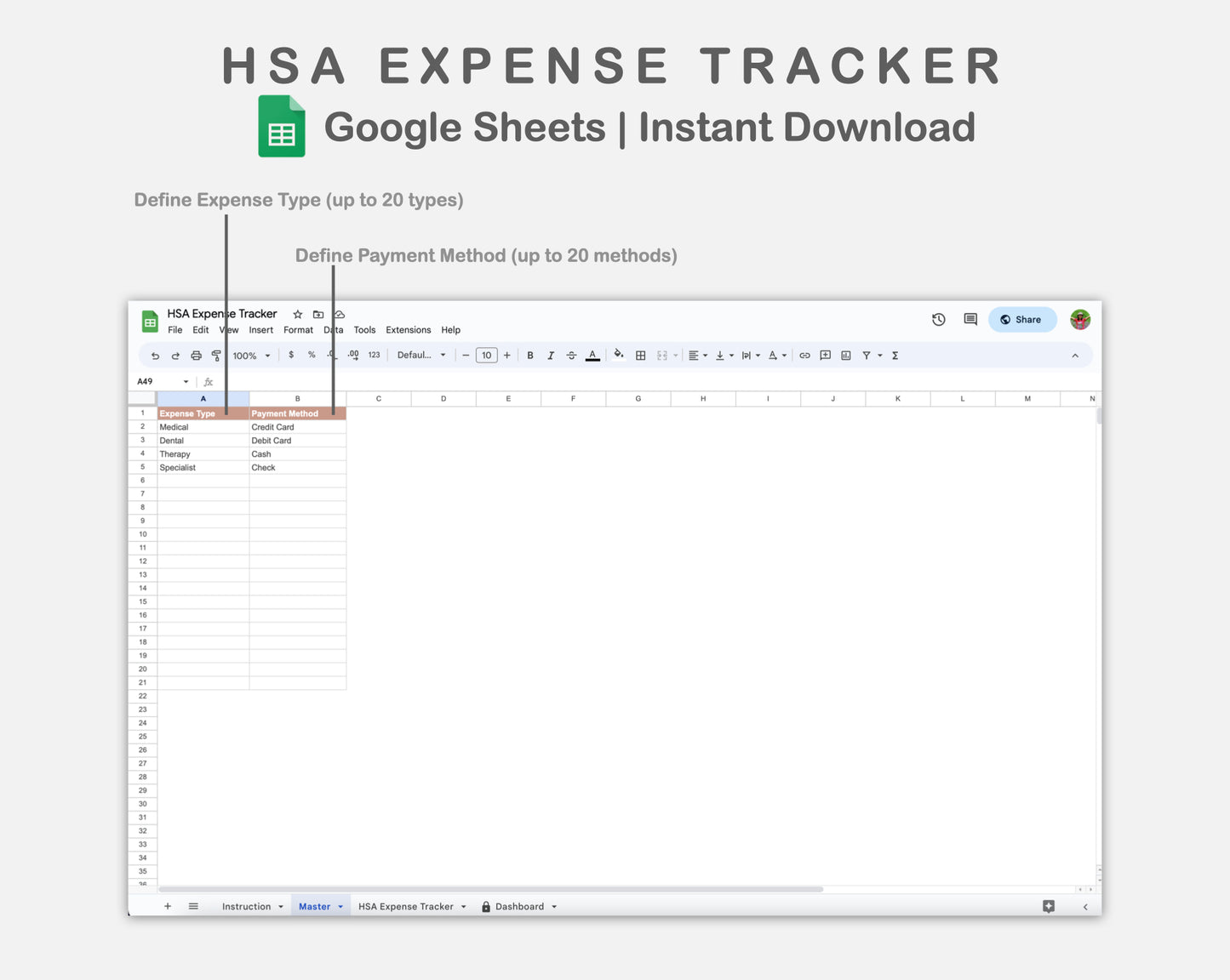 Google Sheets - HSA Expense Tracker - Neutral