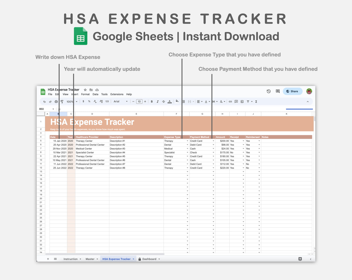 Google Sheets - HSA Expense Tracker - Neutral