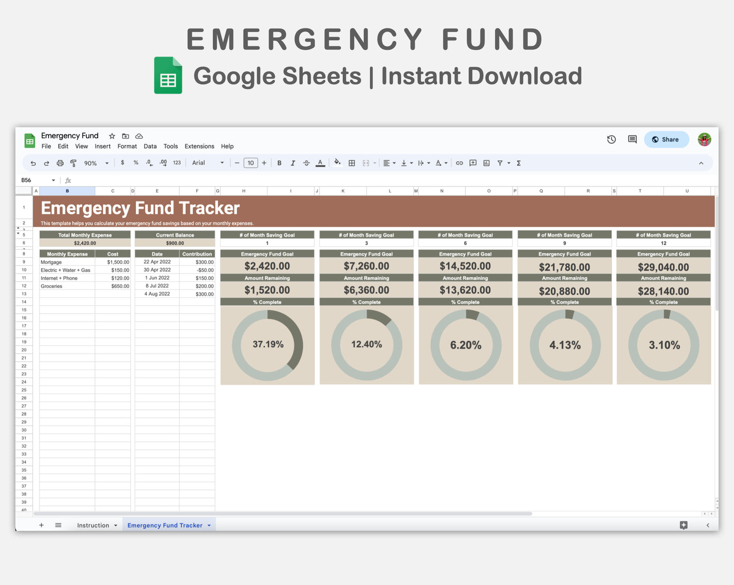 Google Sheets - Emergency Fund - Earthy