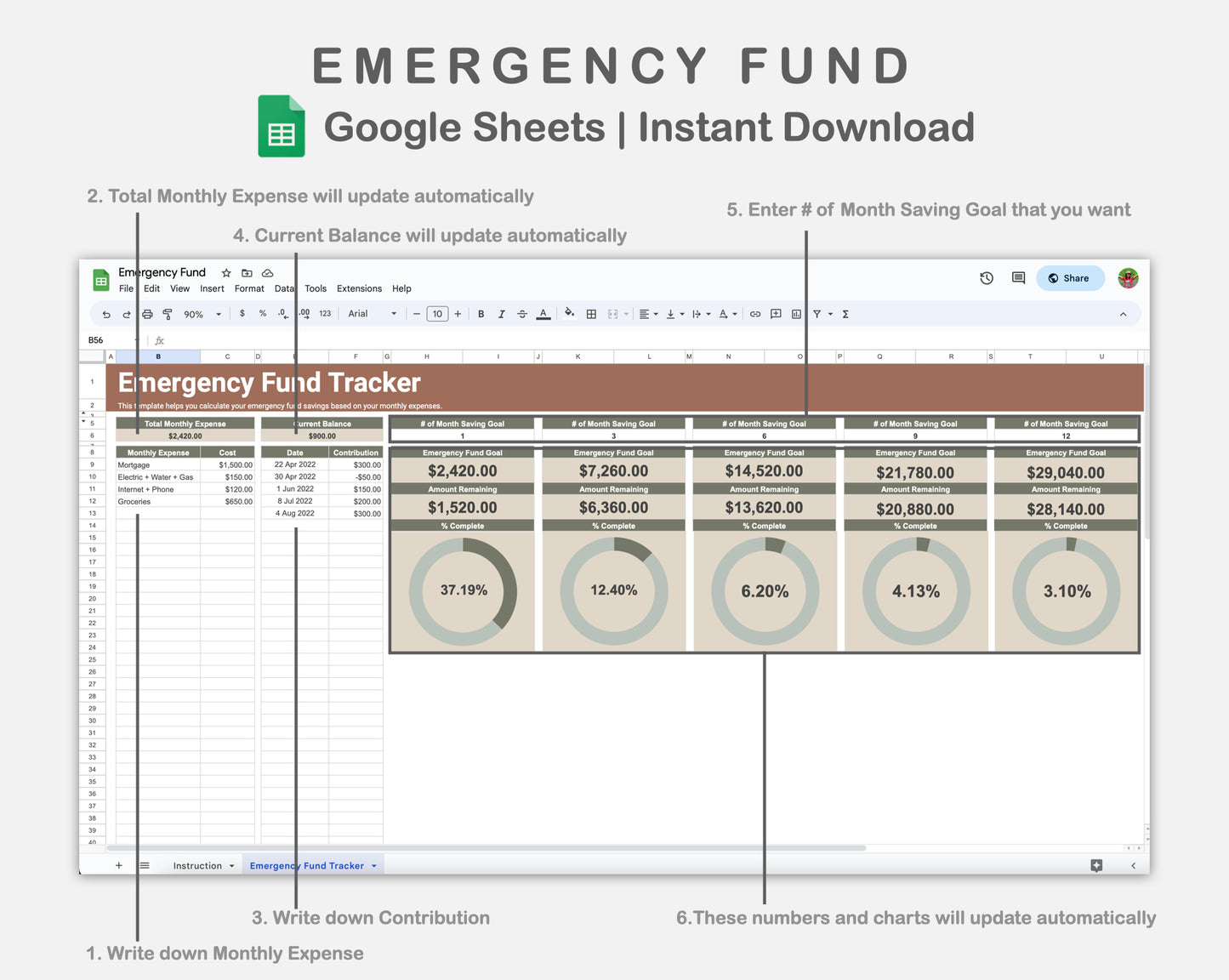Google Sheets - Emergency Fund - Earthy