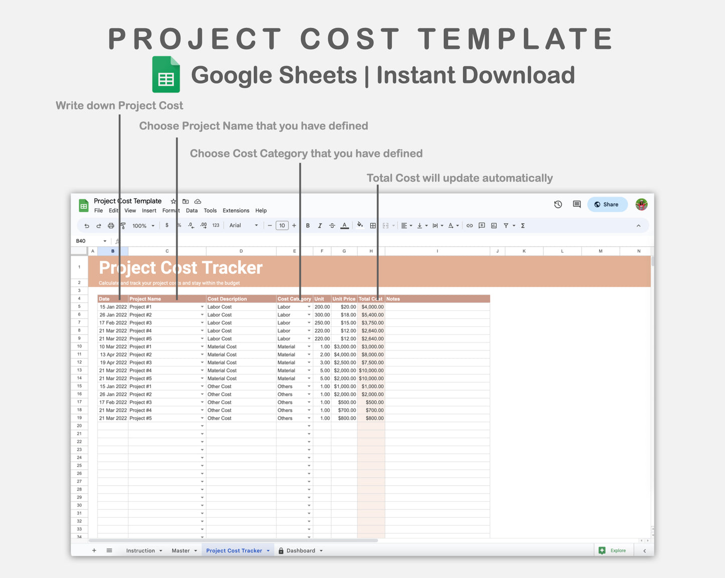 Google Sheets - Project Cost Template - Neutral