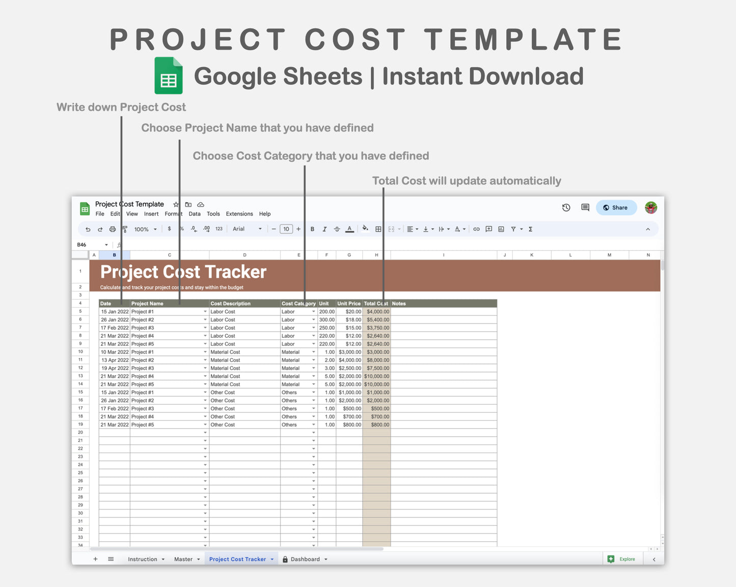 Google Sheets - Project Cost Template - Earthy