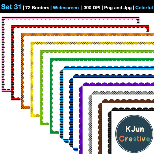 Widescreen Border Clipart Set 31 - Colorful Scallop - Google Slides & PowerPoint