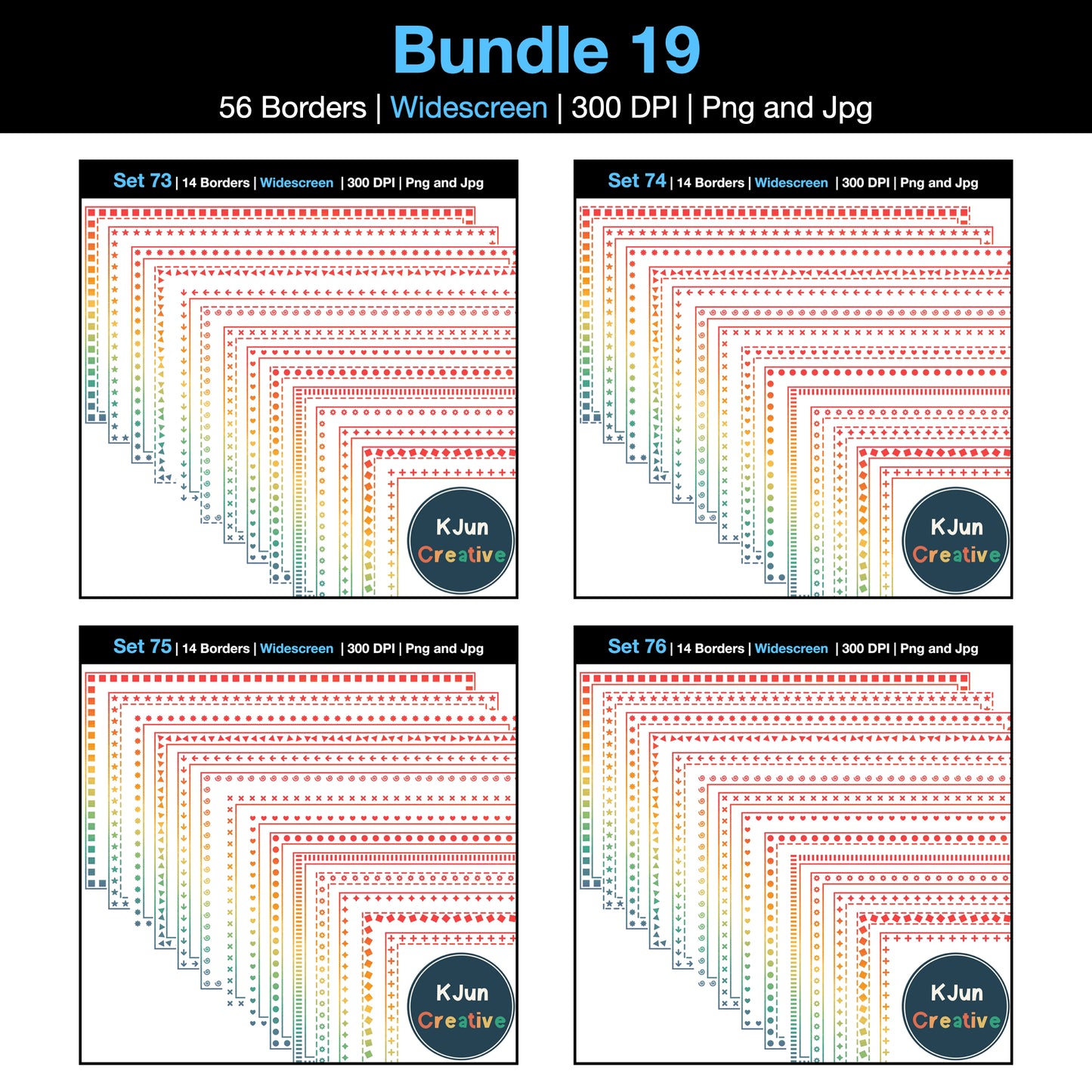 Widescreen Border Clipart Bundle 19 - Vintage Rainbow - Google Slides