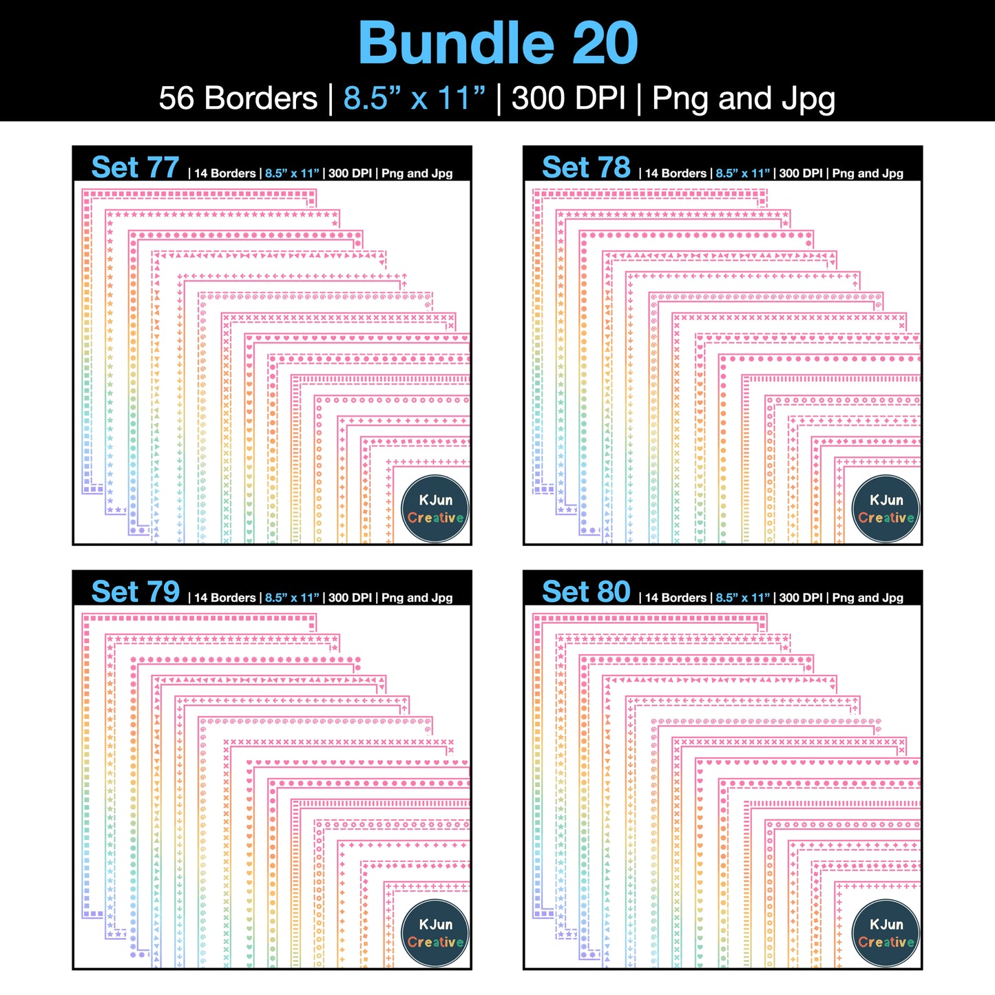 Border Clipart Bundle 20 - Pastel Rainbow - Page Borders and Frames