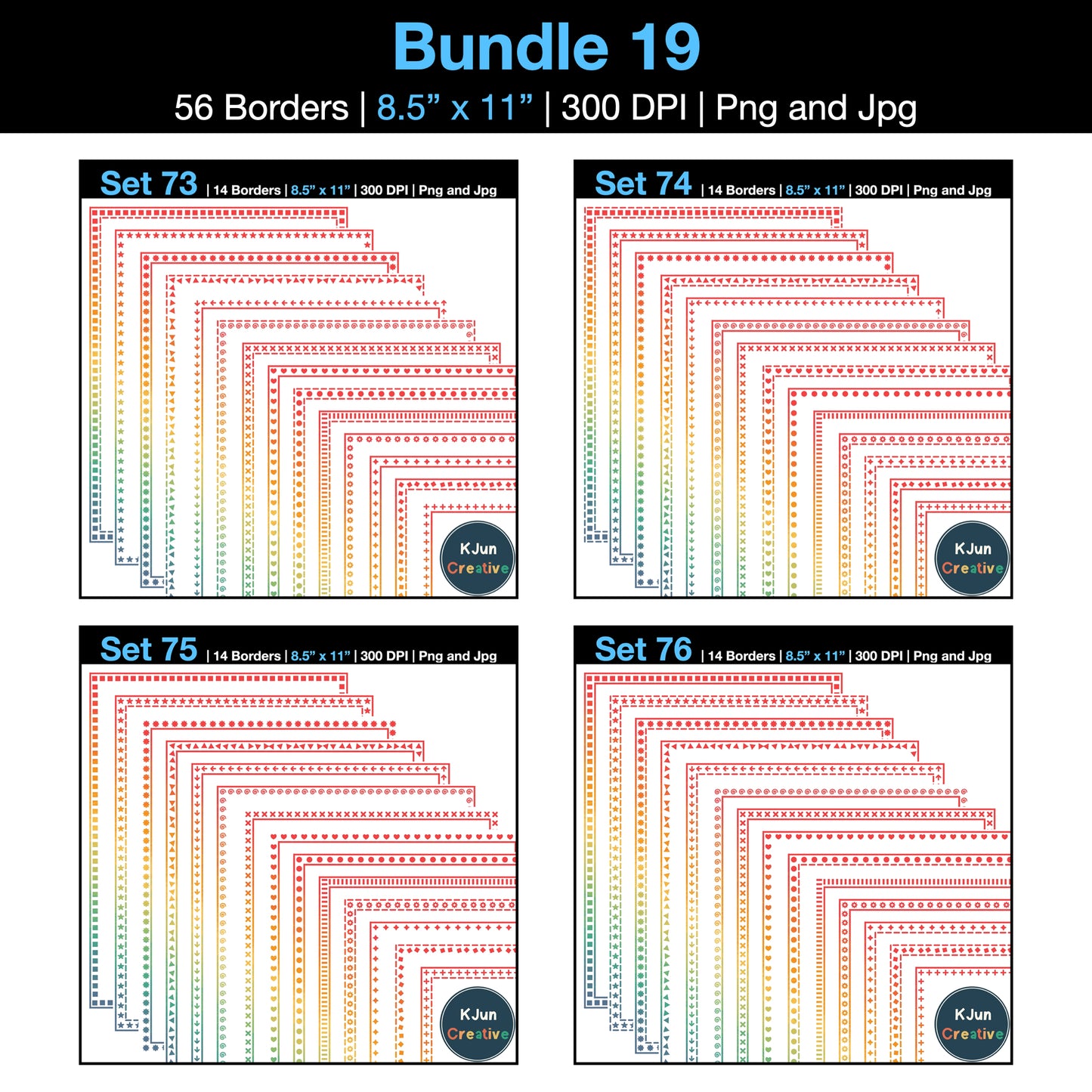 Border Clipart Bundle 19 - Vintage Rainbow - Page Borders and Frames