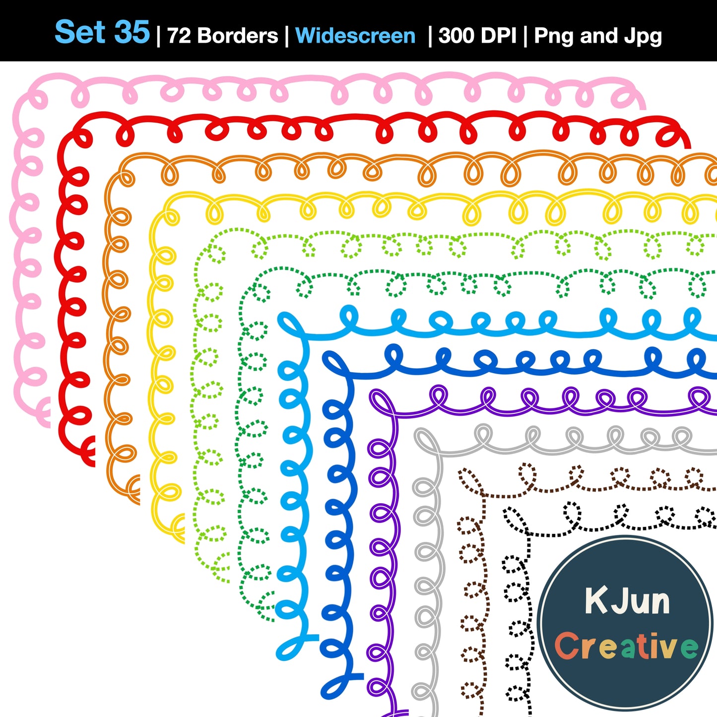 Widescreen Border Clipart Set 35 - Colorful Curly - Google Slides & PowerPoint