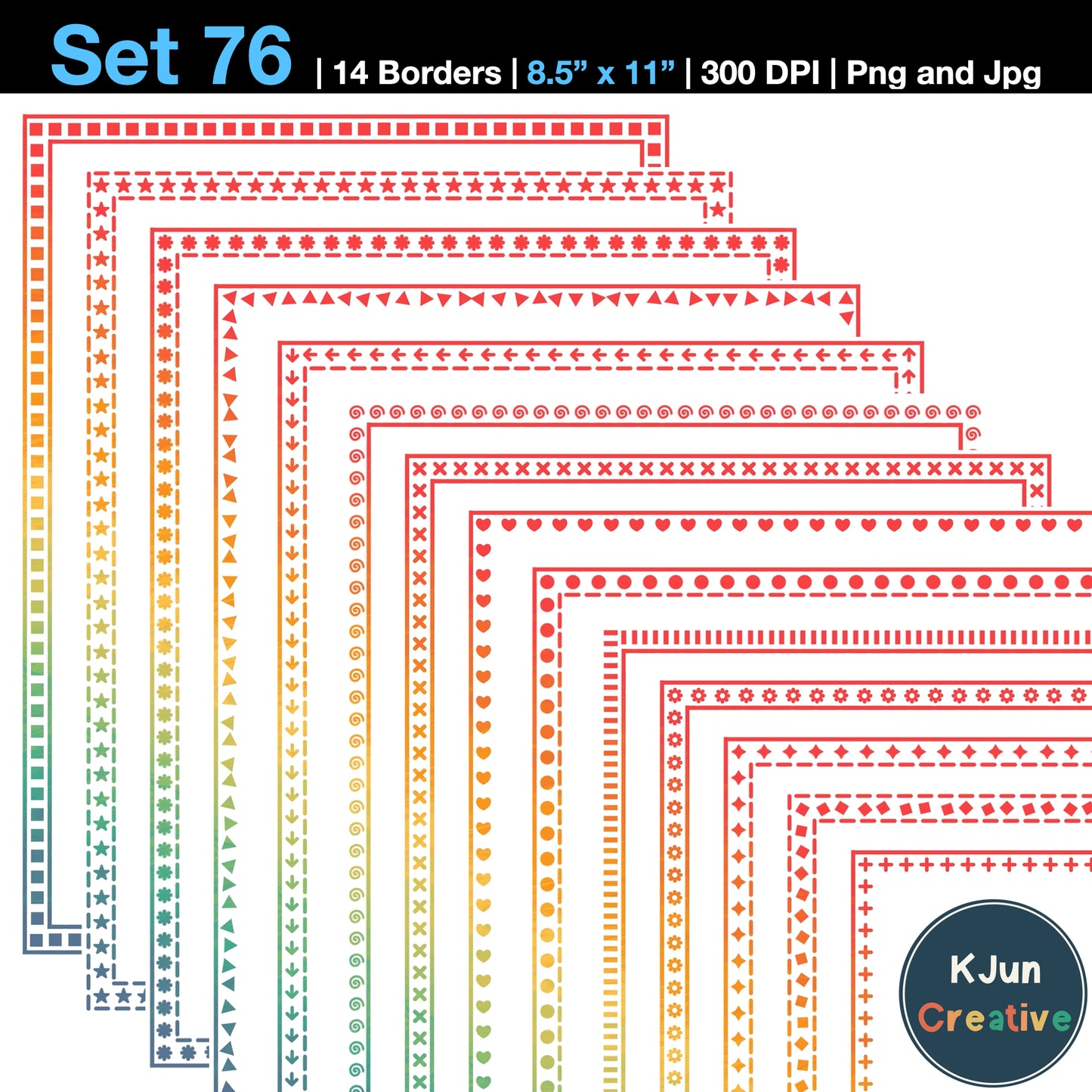 Border Clipart Set 76 - Vintage Rainbow - Page Borders and Frames