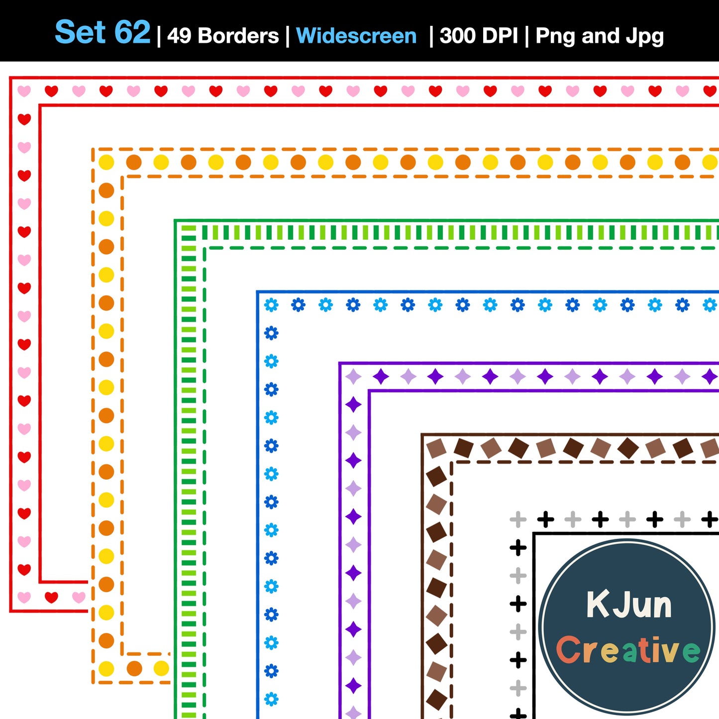 Widescreen Border Clipart Set 62 - Colorful - Google Slides and PowerPoint
