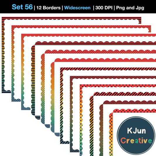 Widescreen Border Clipart Set 56 - Vintage Rainbow Scallop - Google Slides
