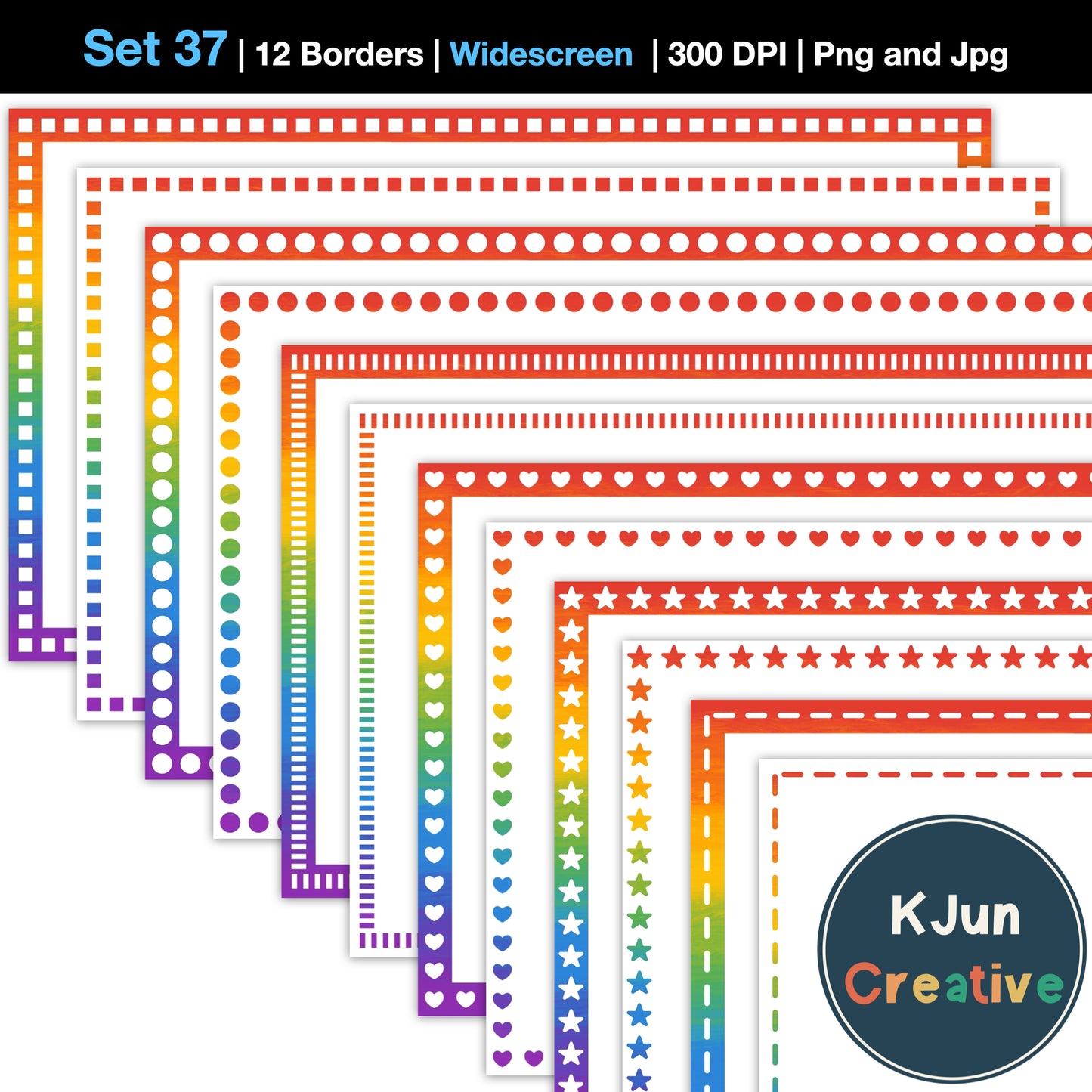 Widescreen Border Clipart Set 37 - Rainbow - Google Slides & PowerPoint