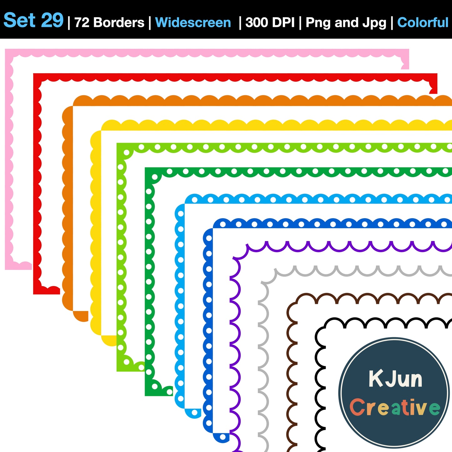 Widescreen Border Clipart Set 29 - Colorful Scallop - Google Slides & PowerPoint