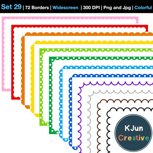Widescreen Border Clipart Set 29 - Colorful Scallop - Google Slides & PowerPoint