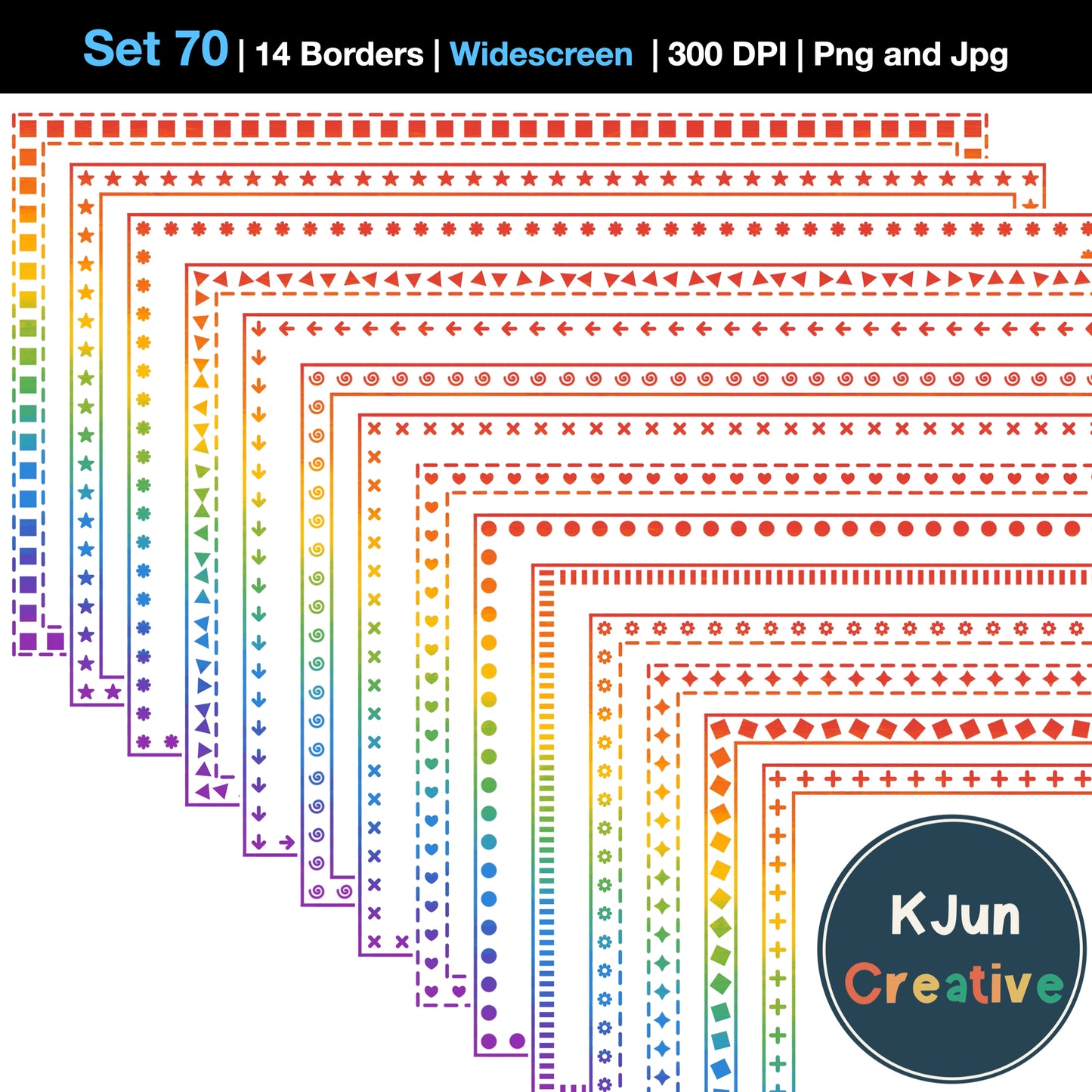 Widescreen Border Clipart Set 70 - Rainbow - Google Slides & PowerPoint