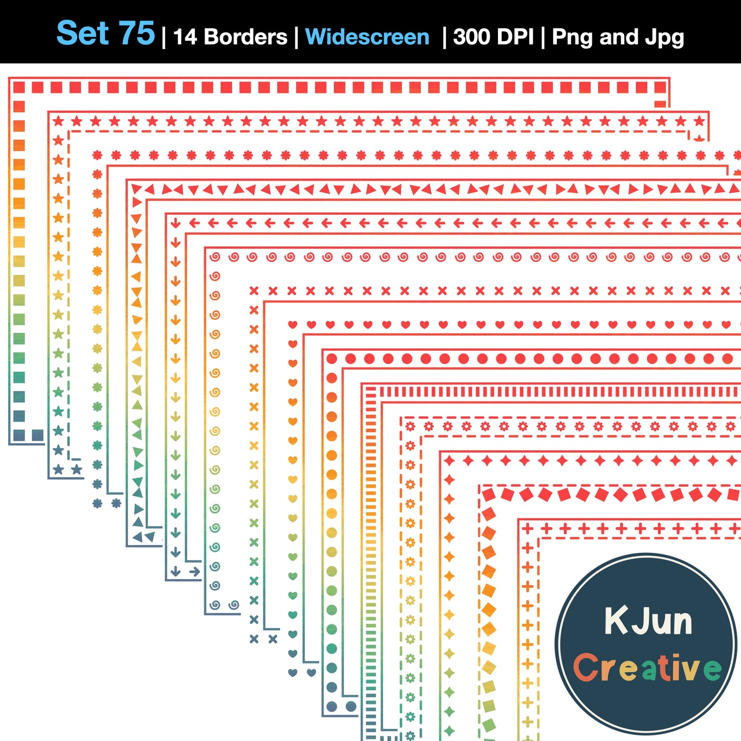 Widescreen Border Clipart Set 75 - Vintage Rainbow - Google Slides & PowerPoint