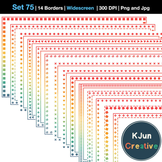 Widescreen Border Clipart Set 75 - Vintage Rainbow - Google Slides & PowerPoint