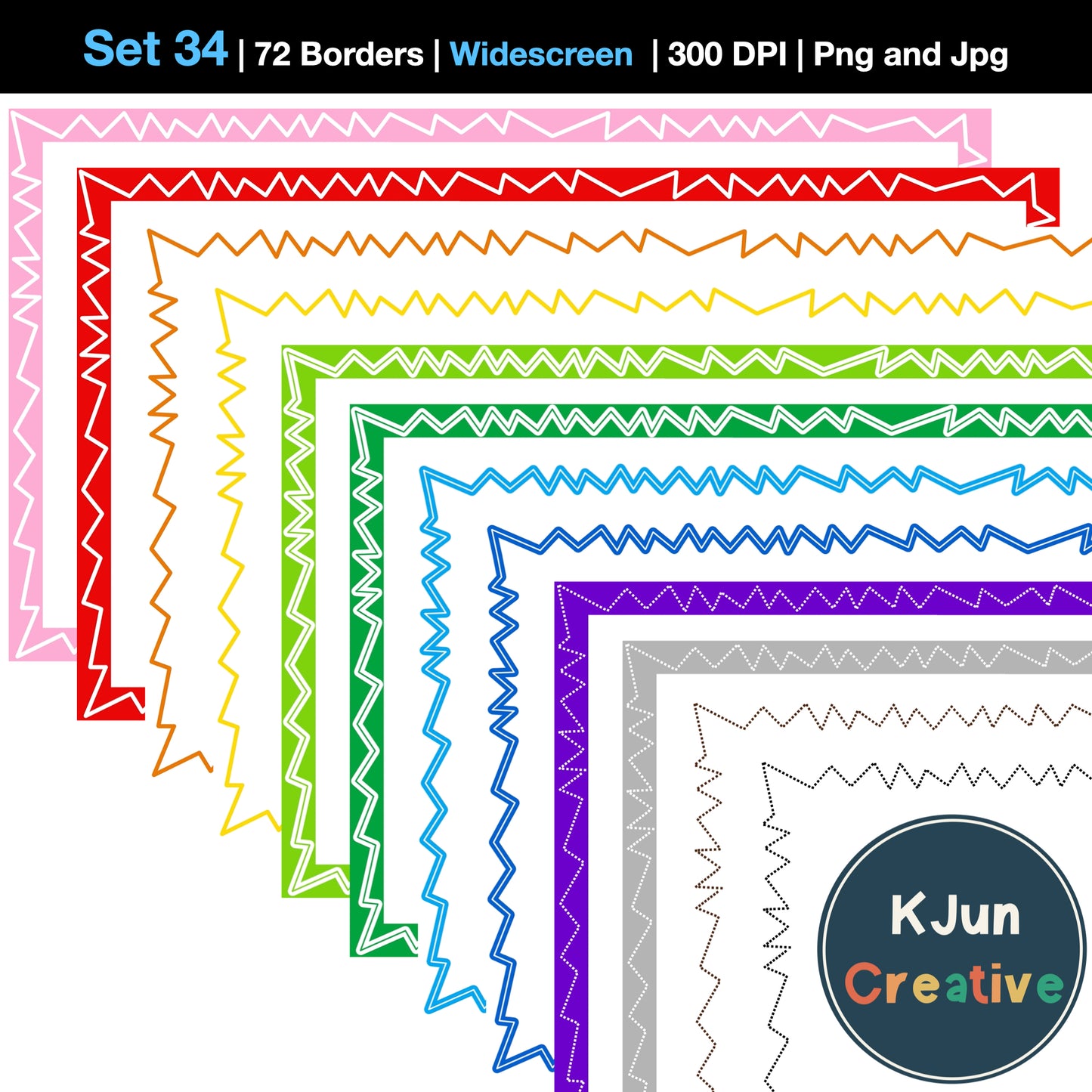 Widescreen Border Clipart Set 34 - Colorful Zigzag - Google Slides & PowerPoint