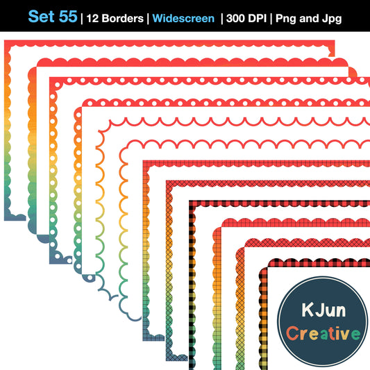 Widescreen Border Clipart Set 55 - Vintage Rainbow Scallop - Google Slides