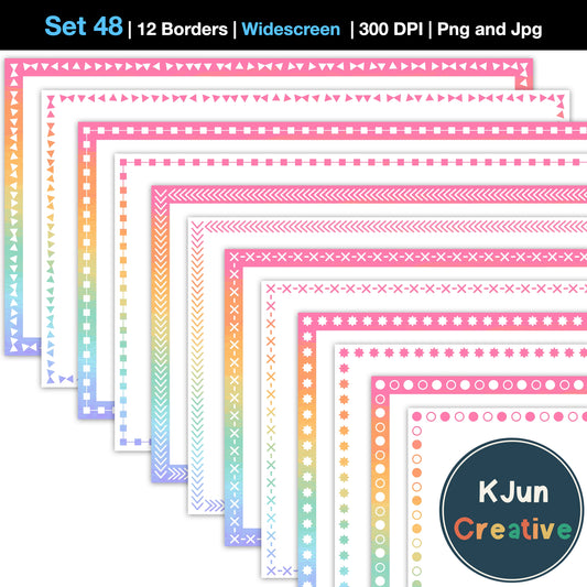 Widescreen Border Clipart Set 48 - Pastel Rainbow - Google Slides & PowerPoint