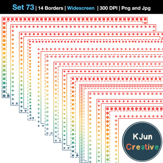 Widescreen Border Clipart Set 73 - Vintage Rainbow - Google Slides & PowerPoint