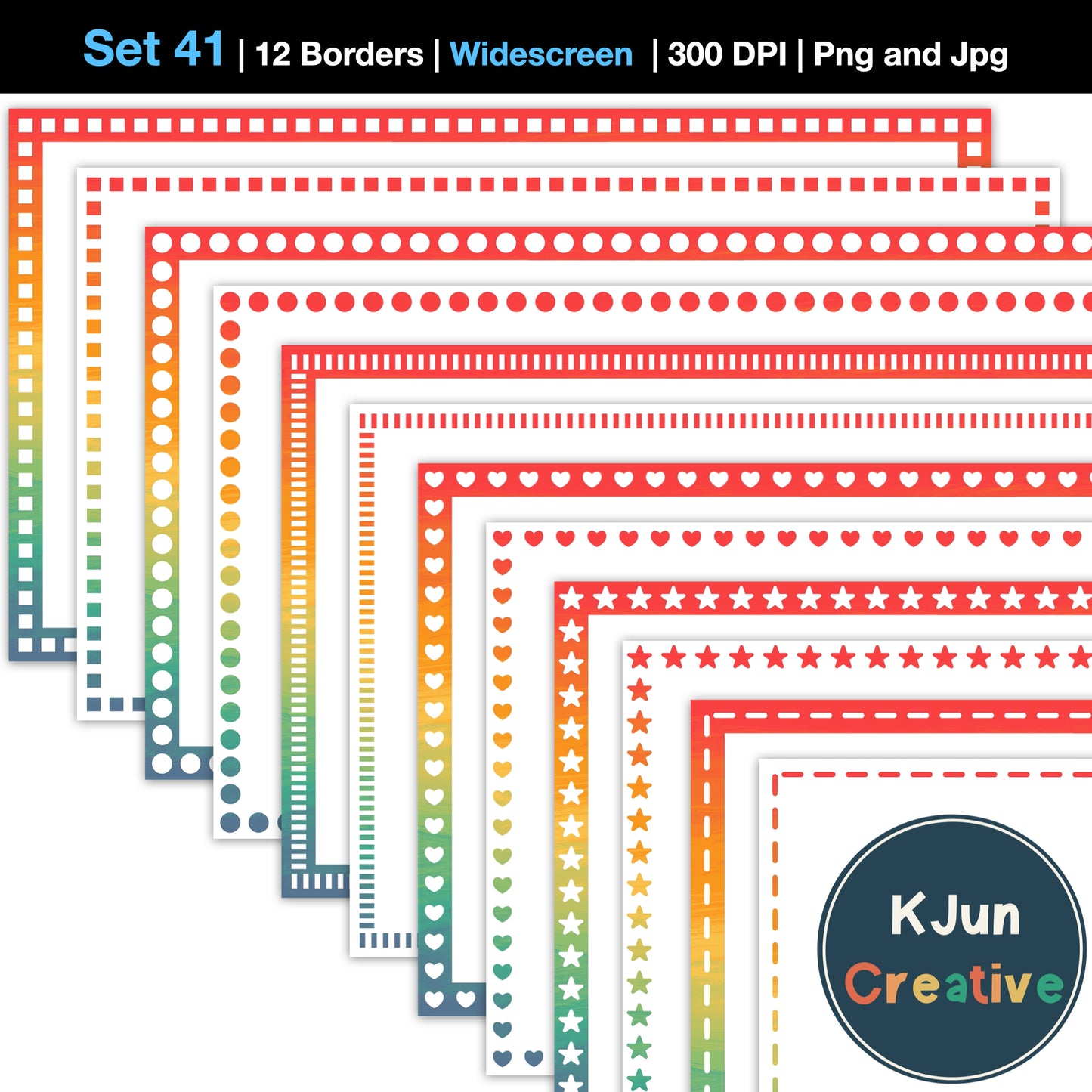 Widescreen Border Clipart Set 41 - Vintage Rainbow - Google Slides & PowerPoint