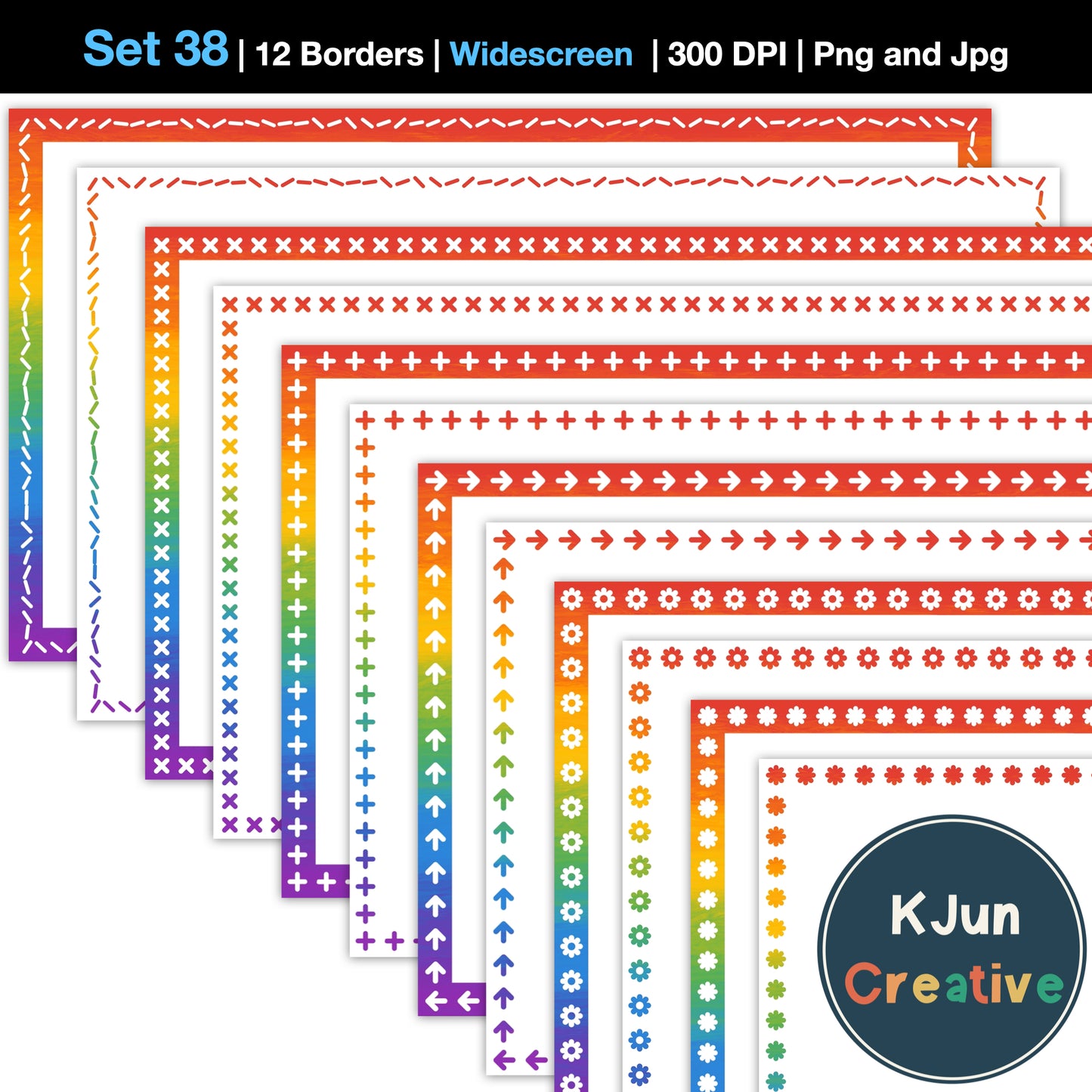 Widescreen Border Clipart Set 38 - Rainbow - Google Slides & PowerPoint