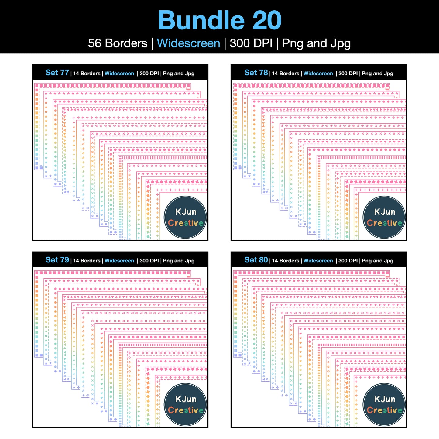 Widescreen Border Clipart Bundle 20 - Pastel Rainbow - Google Slides