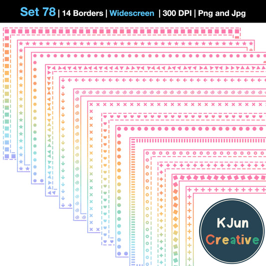 Widescreen Border Clipart Set 78 - Pastel Rainbow - Google Slides & PowerPoint