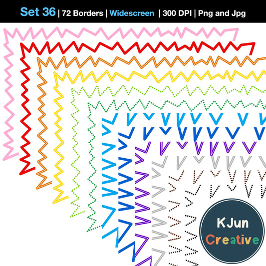 Widescreen Border Clipart Set 36 - Colorful Zigzag - Google Slides & PowerPoint