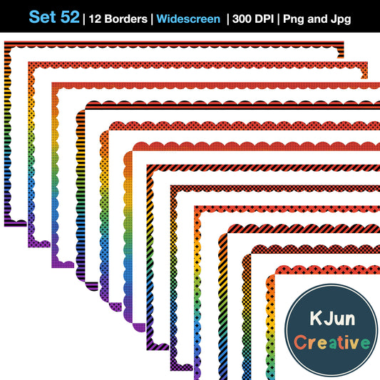 Widescreen Border Clipart Set 52 - Rainbow Scallop - Google Slides & PowerPoint