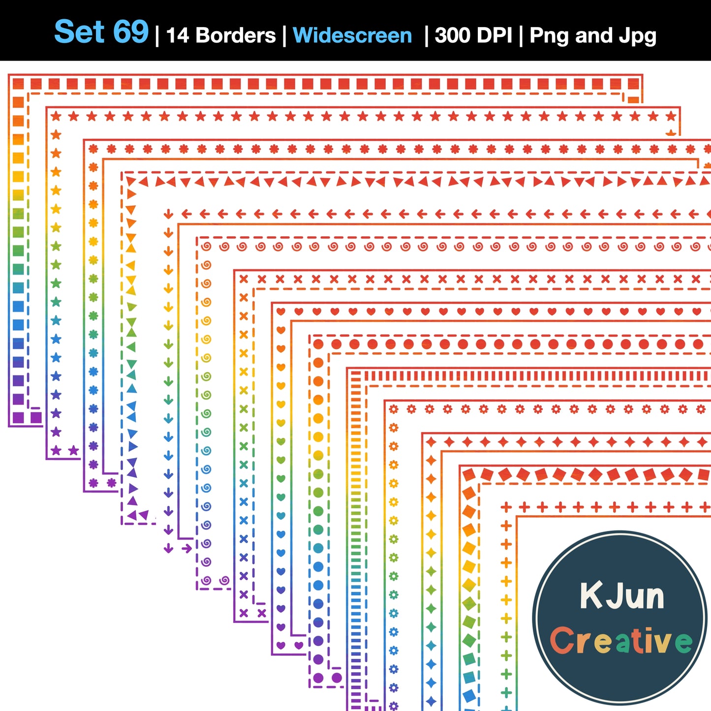 Widescreen Border Clipart Set 69 - Rainbow - Google Slides & PowerPoint