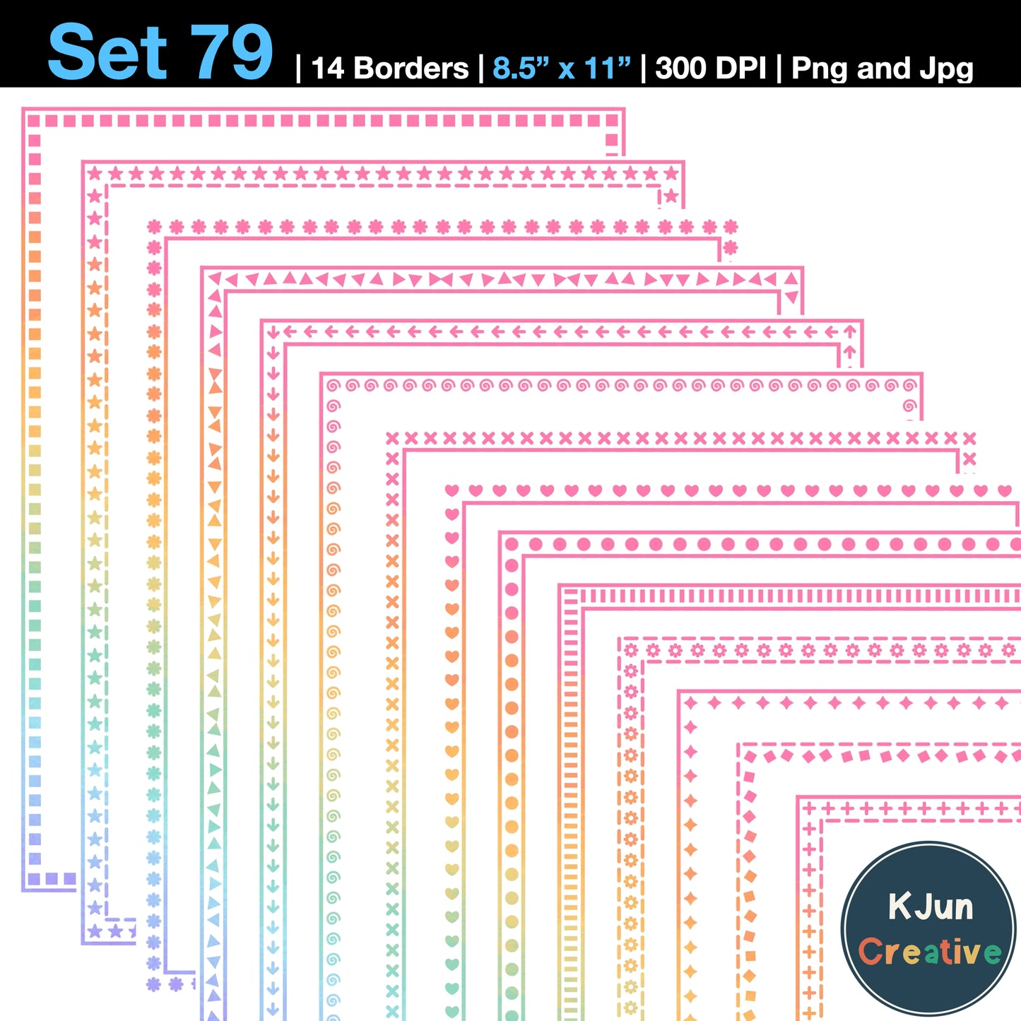 Border Clipart Set 79 - Pastel Rainbow - Page Borders and Frames