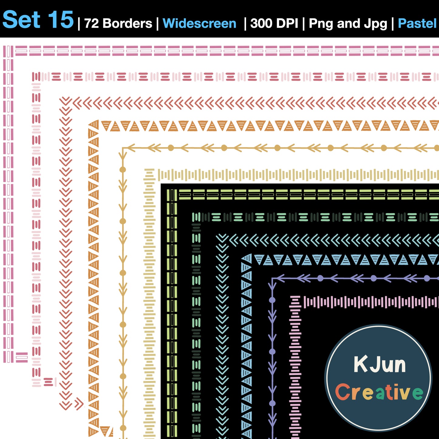 Widescreen Border Clipart Set 15 - Pastel - Google Slides and PowerPoint