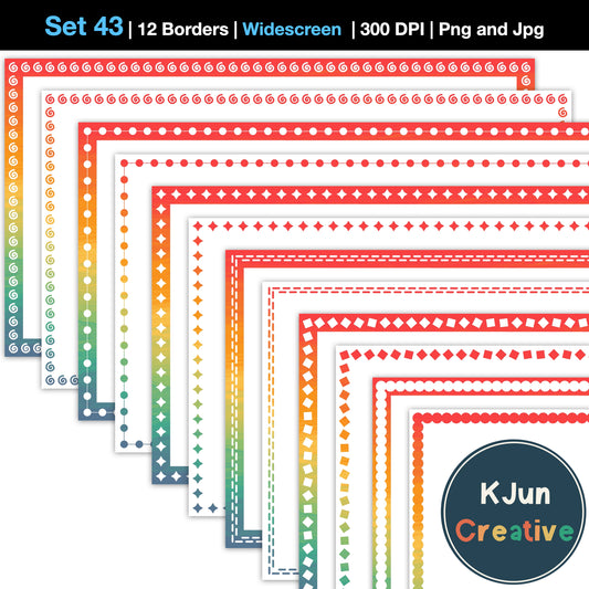 Widescreen Border Clipart Set 43 - Vintage Rainbow - Google Slides & PowerPoint