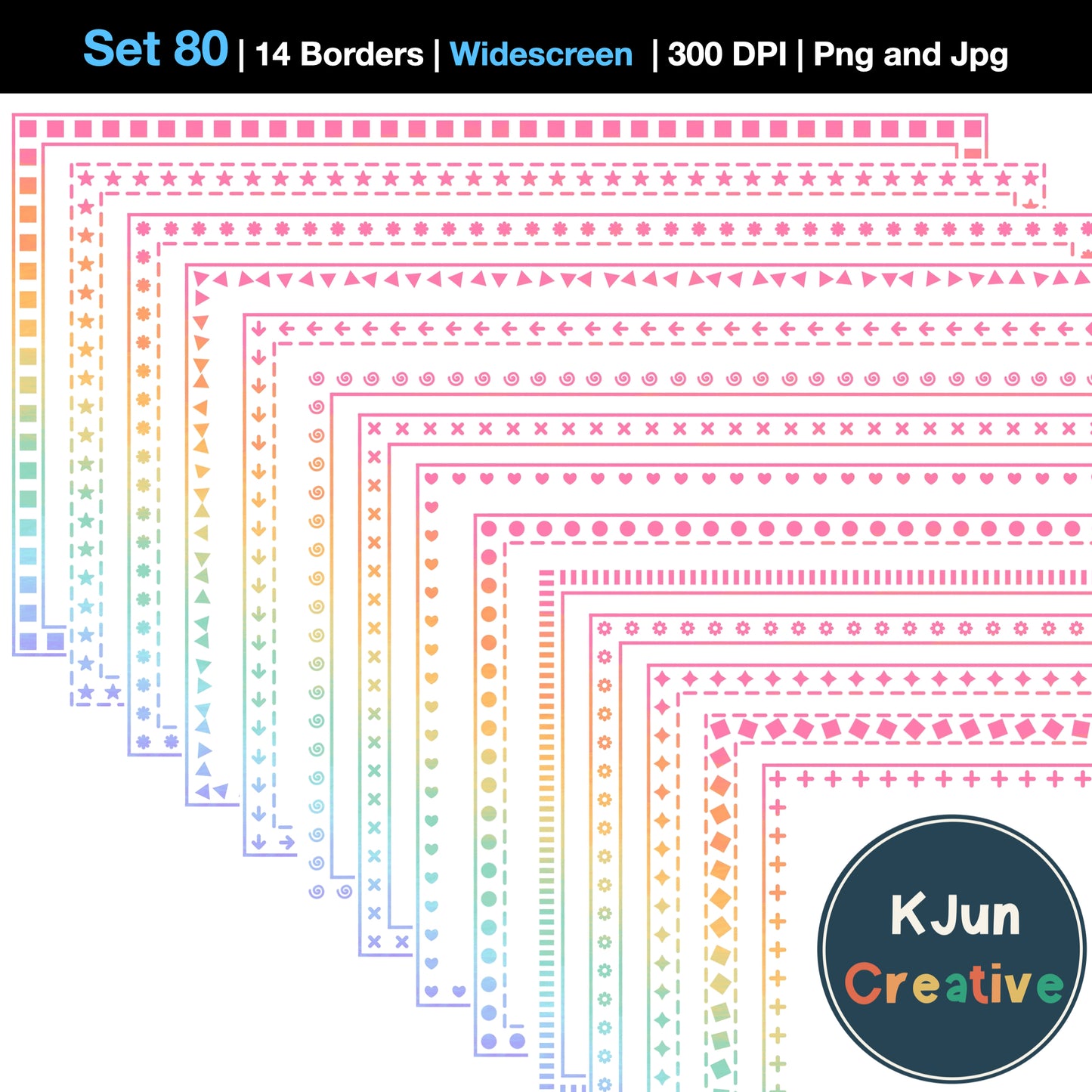 Widescreen Border Clipart Set 80 - Pastel Rainbow - Google Slides & PowerPoint