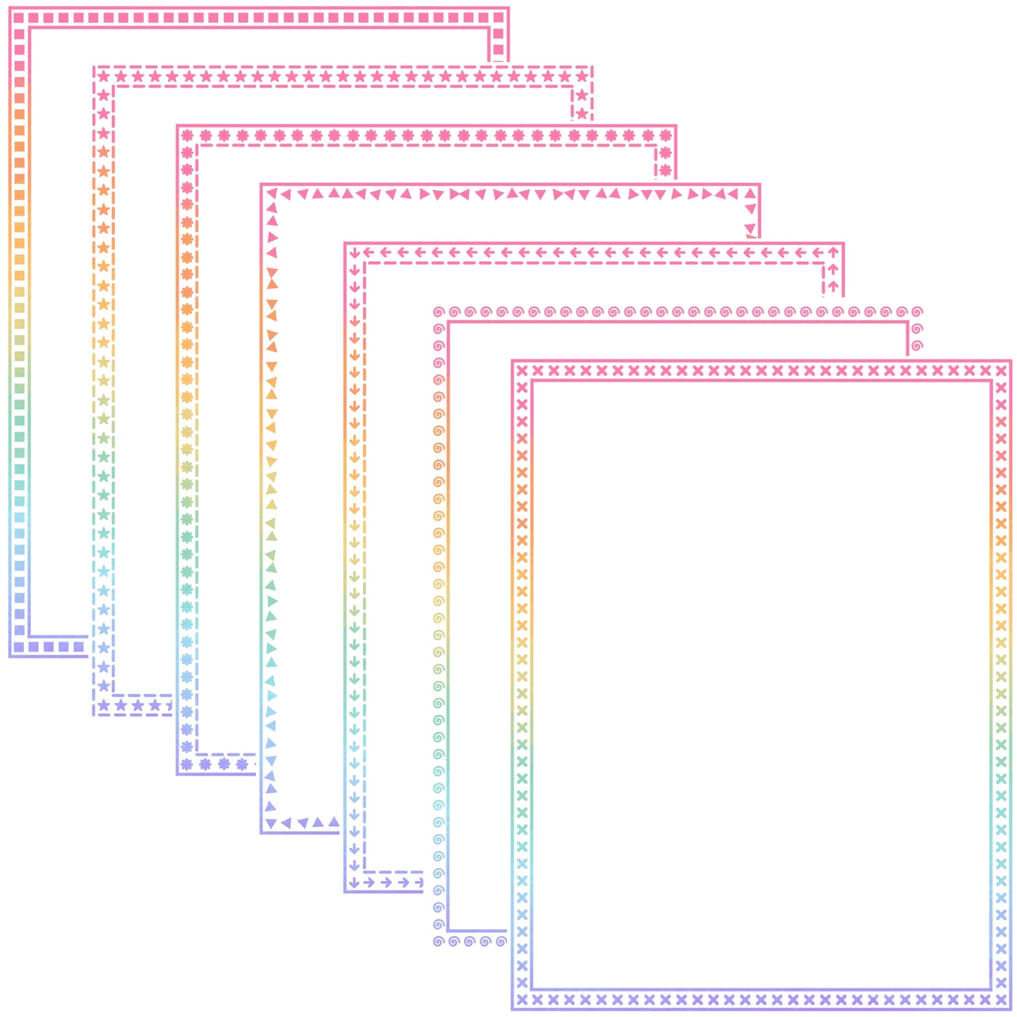 Border Clipart Set 80 - Pastel Rainbow - Page Borders and Frames