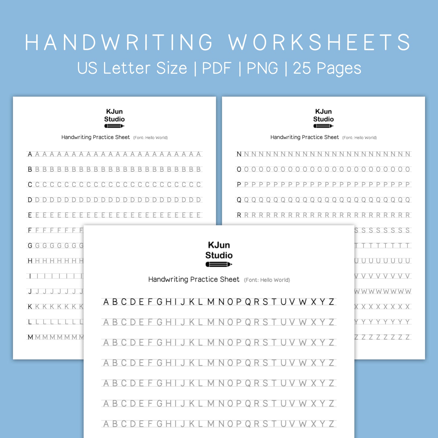 Handwriting Practice Sheets - Hello World Font