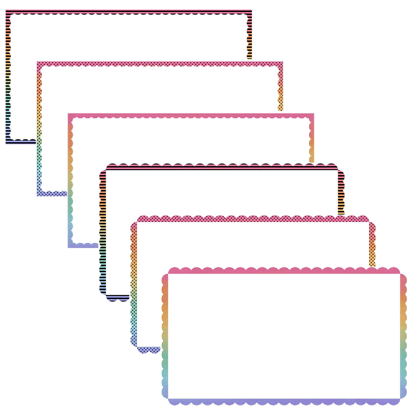 Widescreen Border Clipart Set 60 - Pastel Rainbow Scallop - Google Slides