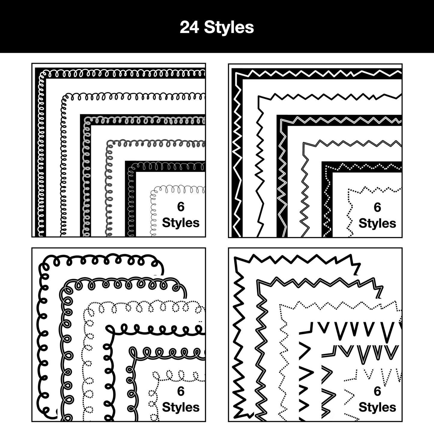 Border Clipart Bundle 9 - Colorful Curly and Zigzag - Page Borders and Frames