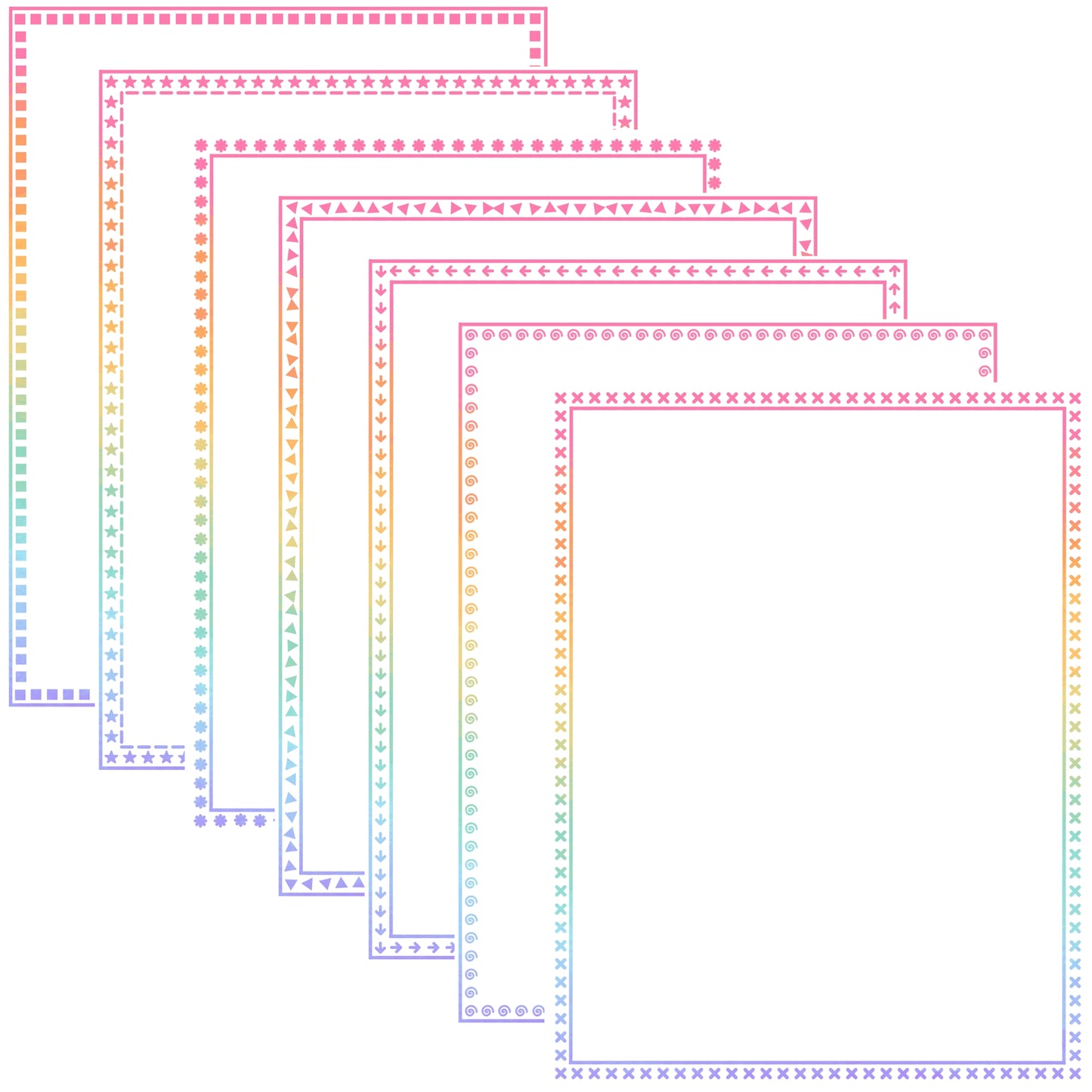 Border Clipart Set 79 - Pastel Rainbow - Page Borders and Frames