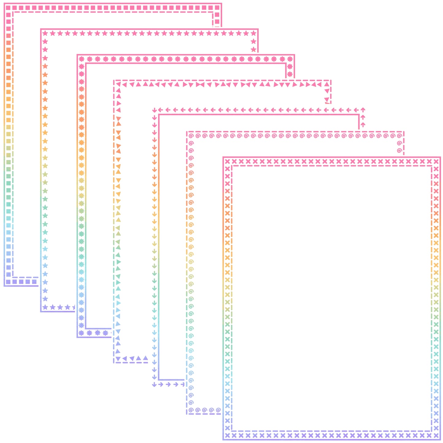 Border Clipart Set 77 - Pastel Rainbow - Page Borders and Frames