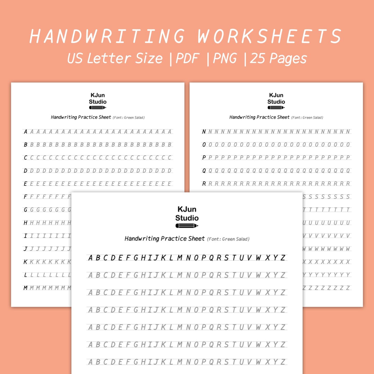 Handwriting Practice Sheets - Green Salad Font