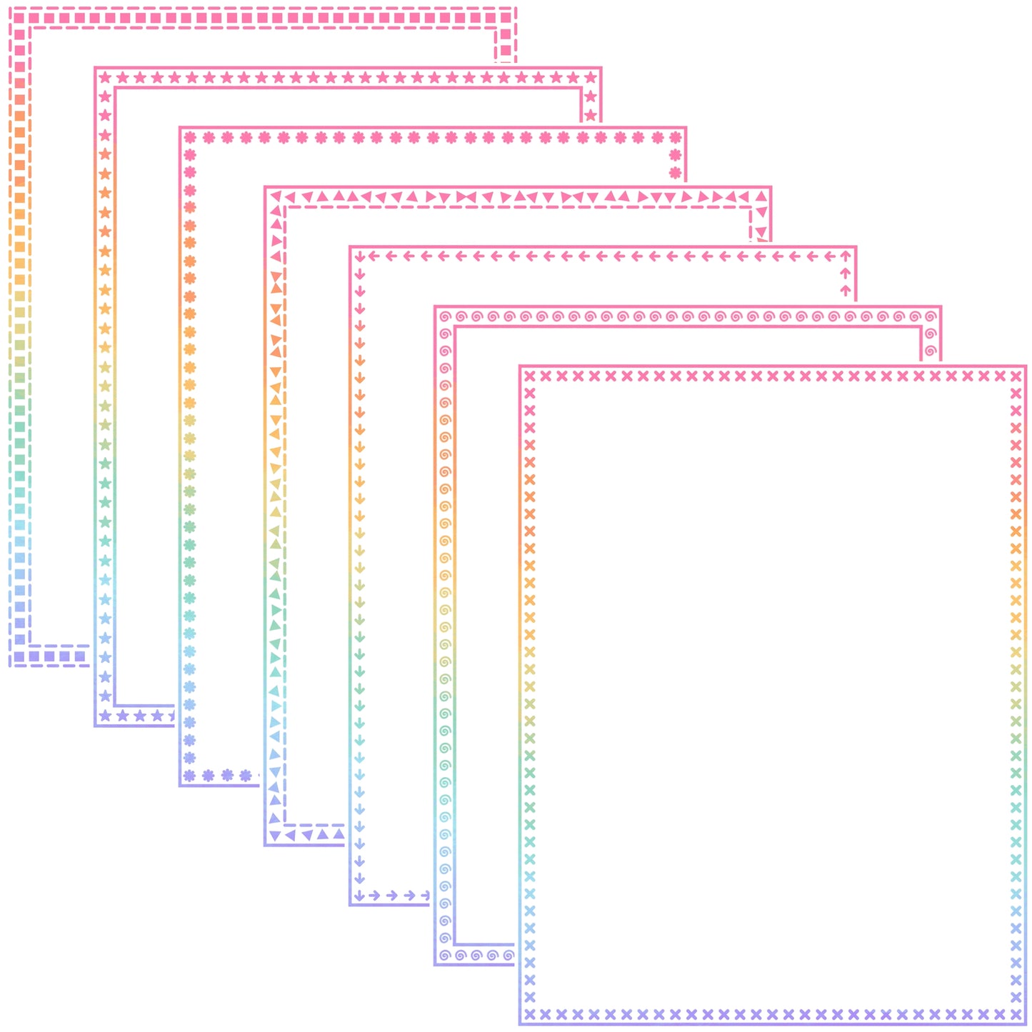 Border Clipart Set 78 - Pastel Rainbow - Page Borders and Frames