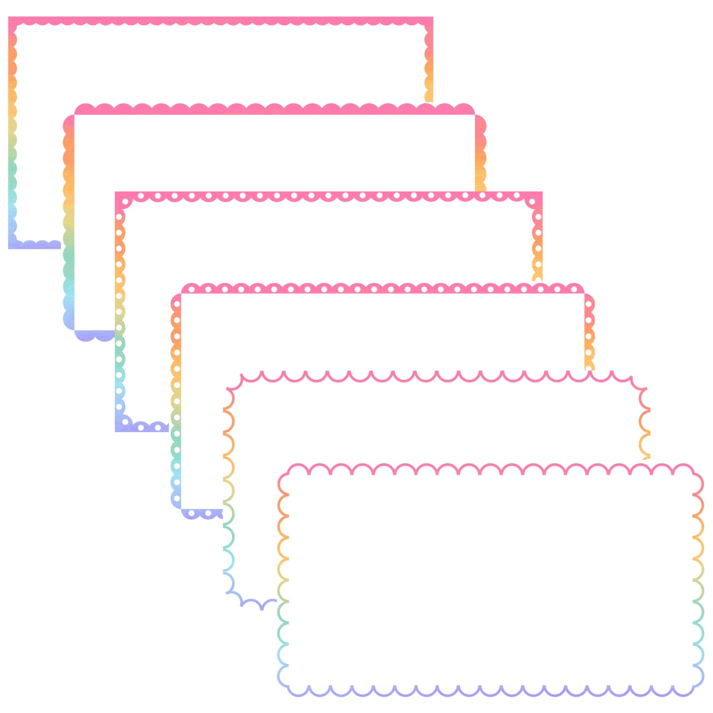 Widescreen Border Clipart Set 59 - Pastel Rainbow Scallop - Google Slides