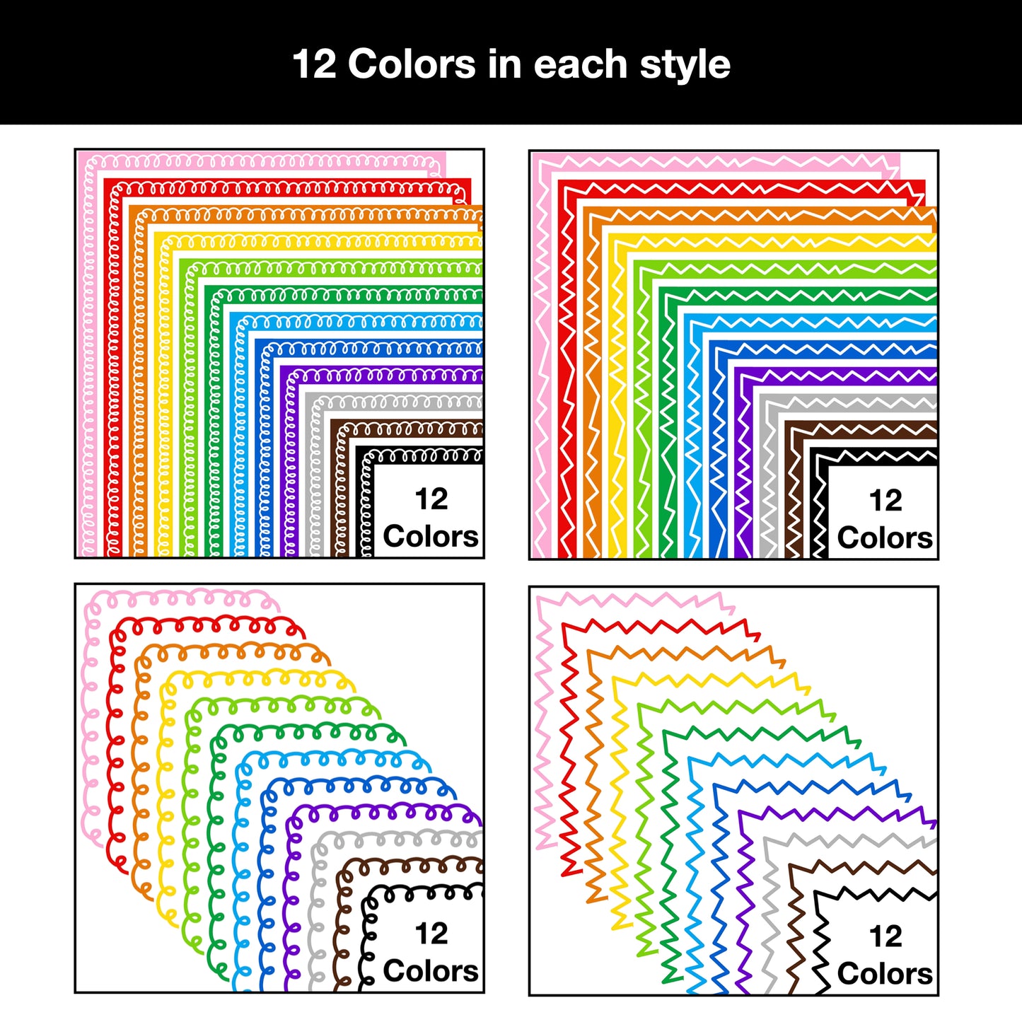 Border Clipart Bundle 9 - Colorful Curly and Zigzag - Page Borders and Frames