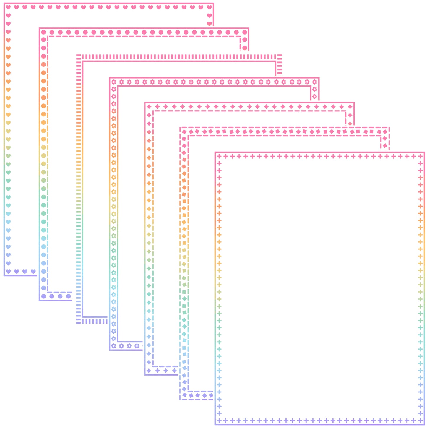 Border Clipart Set 80 - Pastel Rainbow - Page Borders and Frames