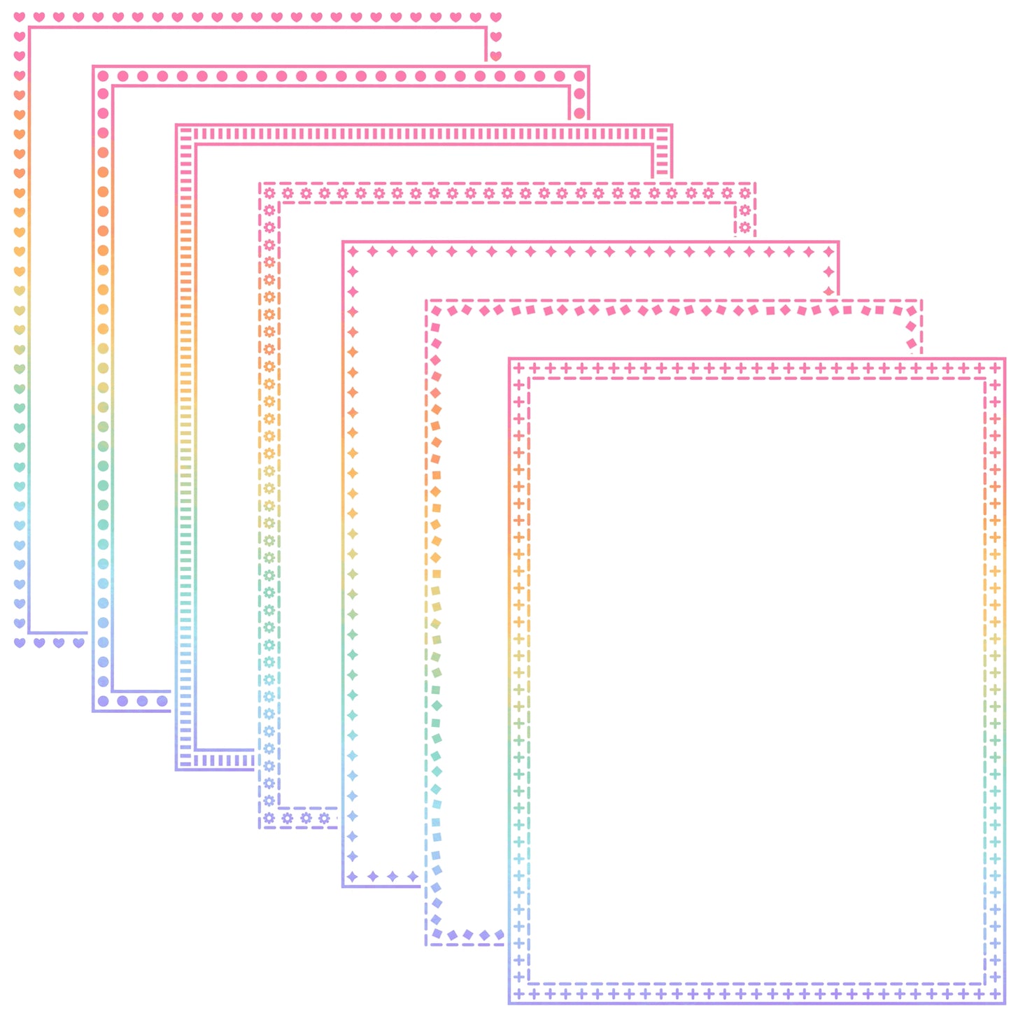 Border Clipart Set 79 - Pastel Rainbow - Page Borders and Frames