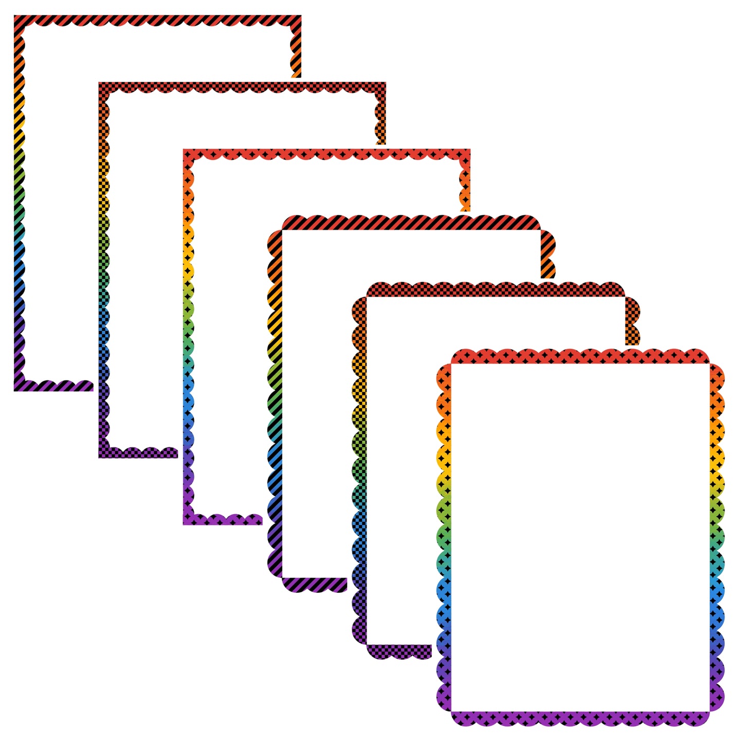 Border Clipart Set 52 - Rainbow Scallop - Page Borders and Frames
