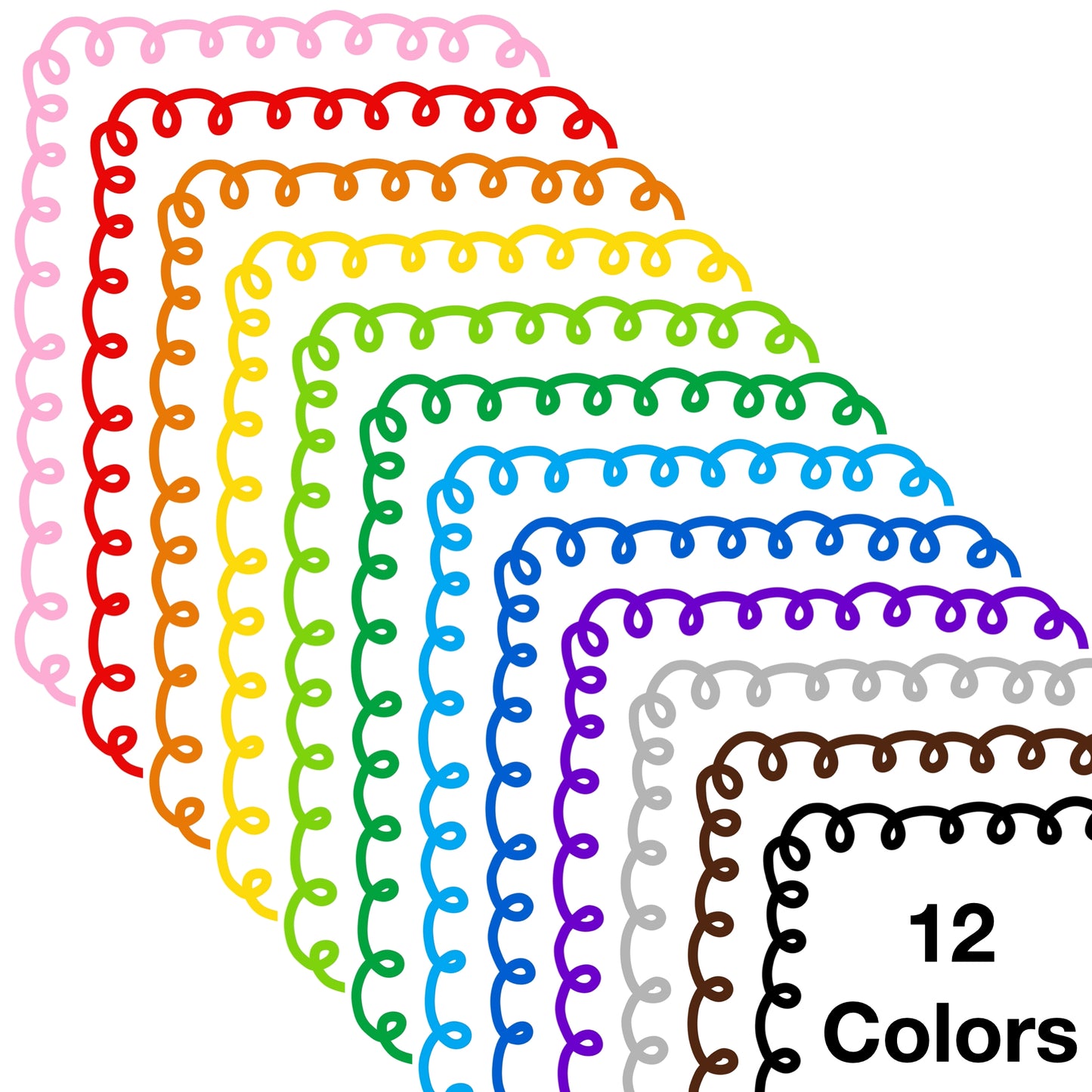 Border Clipart Set 35 - Colorful Curly - Page Borders and Frames