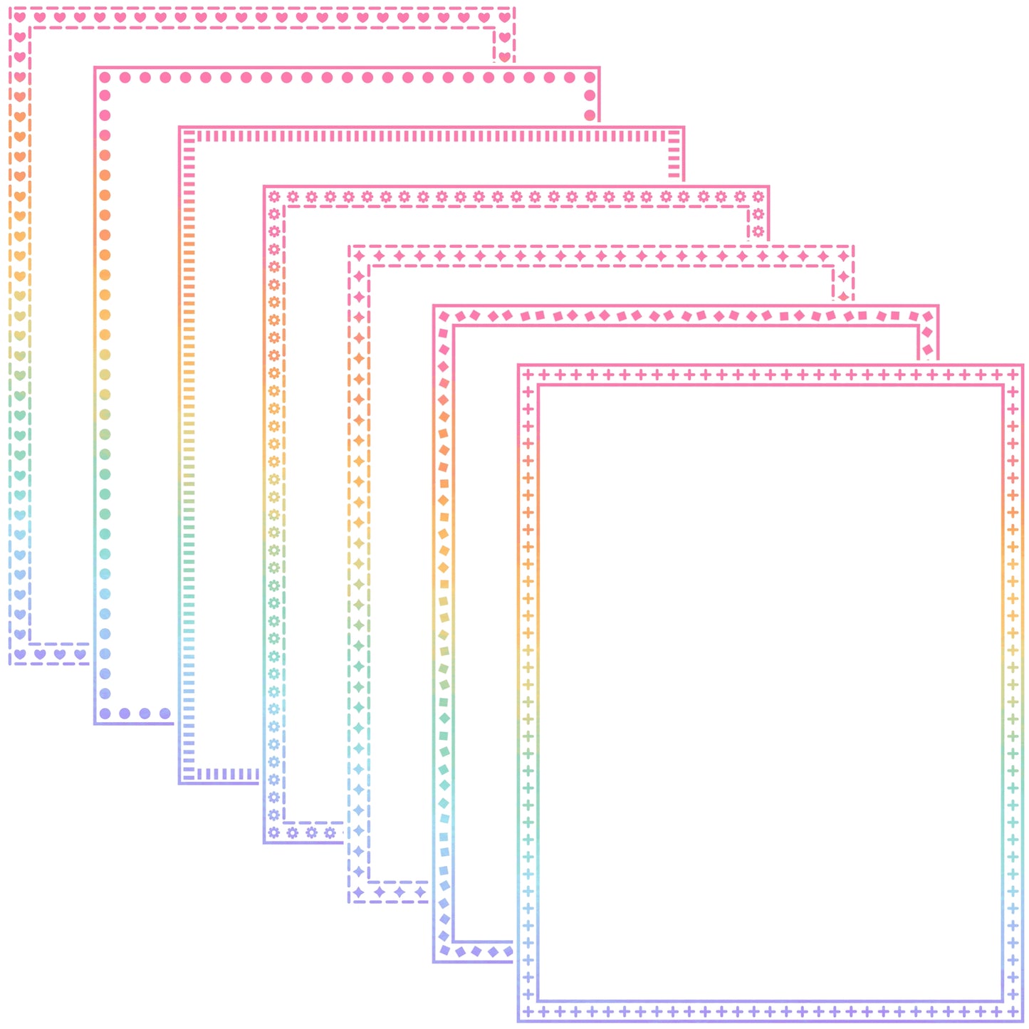 Border Clipart Set 78 - Pastel Rainbow - Page Borders and Frames